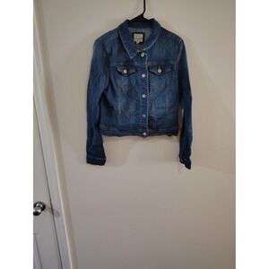 Wax Jean Womens Medium Wash Basic Denim Trucker Jacket Blue Size Large